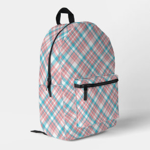 Preppy Roze en Blauw Plaid Bedrukte Rugzak
