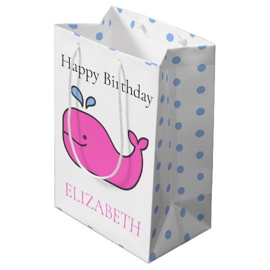 Preppy Roze en Blauwe Walvissen en Polka Dots Medium Cadeauzakje (Achterkant Gekanteld)