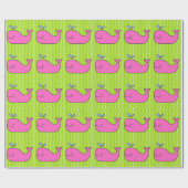 Preppy Roze en Blauwe Walvissen op Groene Polka Do Cadeaupapier (Vlak)