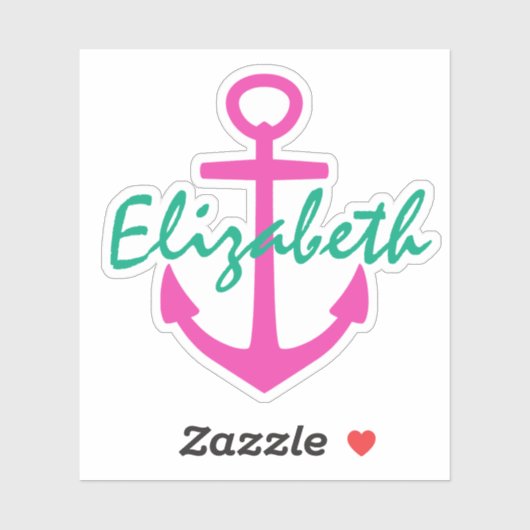 Preppy Roze en Blauwgroen Nautisch Anker Gepersona Sticker (Vel)
