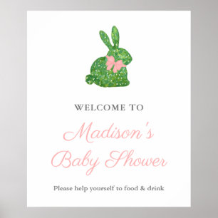Preppy roze en Green Rabbit Baby shower Welkom Poster