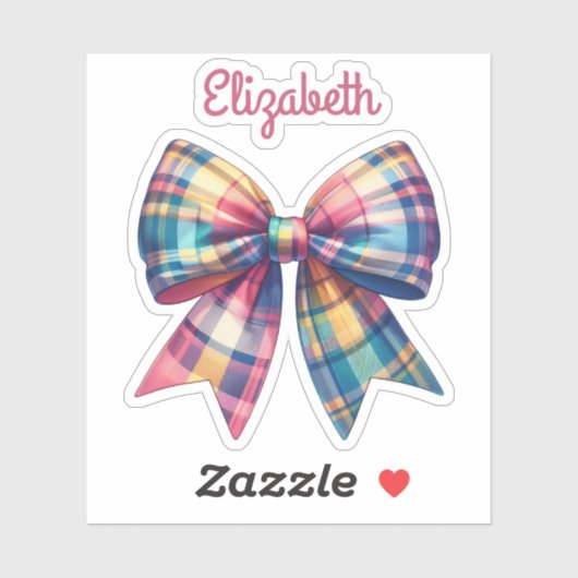 Preppy roze en groen geplakt boog en naam sticker (Vel)