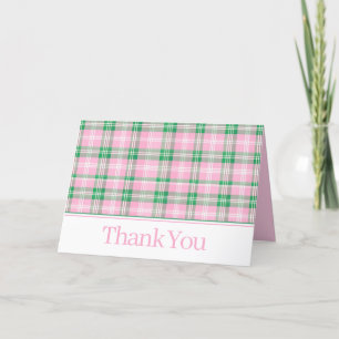 Preppy roze en groen geplakt monogram bedankkaart