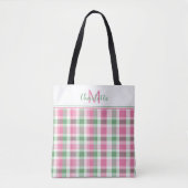 Preppy roze en groen geplakt monogram draagtas (Voorkant)