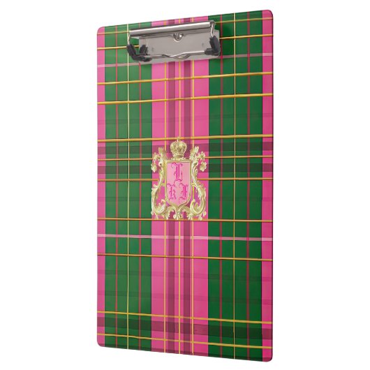 Preppy Roze en Groen Geplakt Monogrammed Klembord (Links)