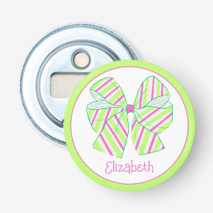Preppy Roze en Groen Gestreepte Boog Gepersonalise Button Flesopener