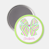 Preppy Roze en Groen Gestreepte Boog Gepersonalise Magneet (Voorkant / Achterkant)