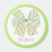Preppy Roze en Groen Gestreepte Boog Gepersonalise Magneet (Voorkant)