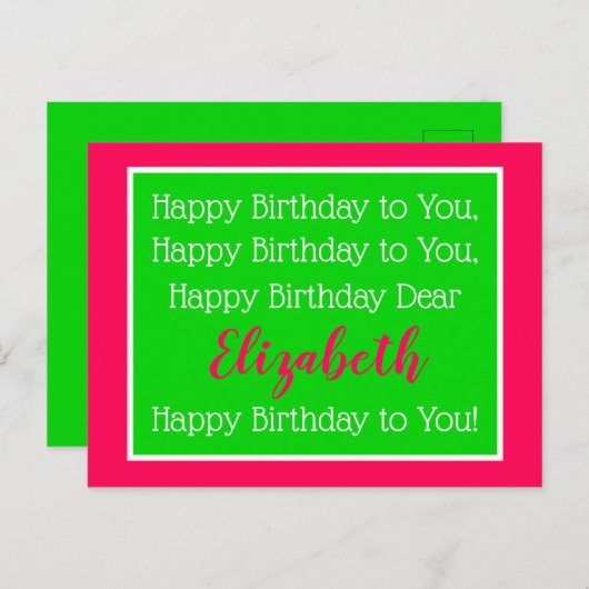 Preppy Roze en Groen Happy Birthday Song Briefkaart (Voorkant / Achterkant)