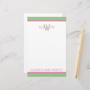 Preppy Roze en Groen Monogram Briefpapier