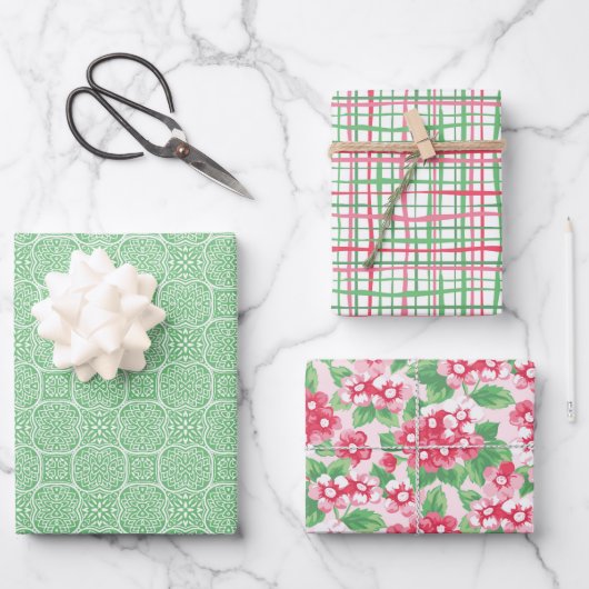 Preppy Roze en Groen Verpakkingsdocument (Reeks va Inpakpapier Vel (Voorkant)