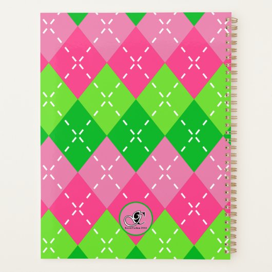 Preppy Roze en Groene Argyle met Wit Stikkend Planner (Achterkant)