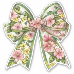 Preppy Roze en Groene Bloemboog Sticker