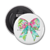 Preppy roze en groene boog gepersonaliseerd button flesopener (Voorkant)