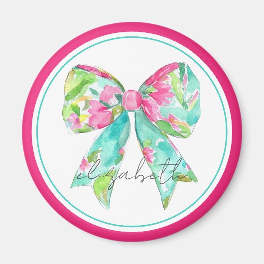 Preppy roze en groene boog gepersonaliseerd magneet (Voorkant)