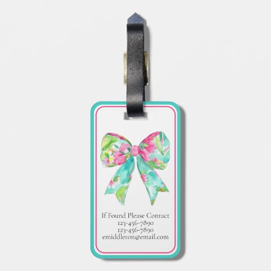 Preppy Roze en Groene Boog Gepersonaliseerde Reize Bagagelabel (Achterkant verticaal)