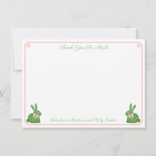 Preppy roze en groene boveniary Rabbit Baby shower Bedankkaart