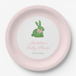 Preppy Roze en Groene Bunny Baby shower Party Papieren Bordje