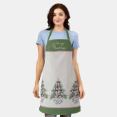 Preppy Roze en Groene Chinoiserie Kerstboom Schort (Gedragen)