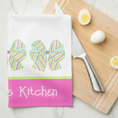 Preppy roze en groene gestreepte bogen gepersonali theedoek (Quarter Fold)