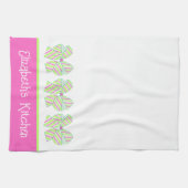 Preppy roze en groene gestreepte bogen gepersonali theedoek (Horizontaal)