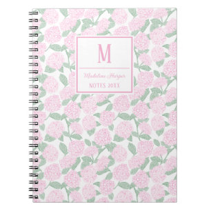 Preppy Roze en Groene Hortensia Monogram Notitieboek