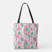 Preppy Roze en Groene Kerstbomen Monogram Draagtas (Achterkant)