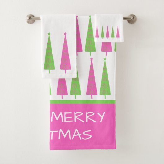 Preppy roze en groene kerstbomen op maat bad handdoek (Insitu)