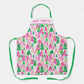 Preppy roze en groene kerstbomen op maat schort (Voorkant)