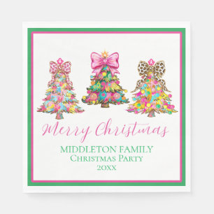 Preppy Roze en Groene Kerstbomen Servet