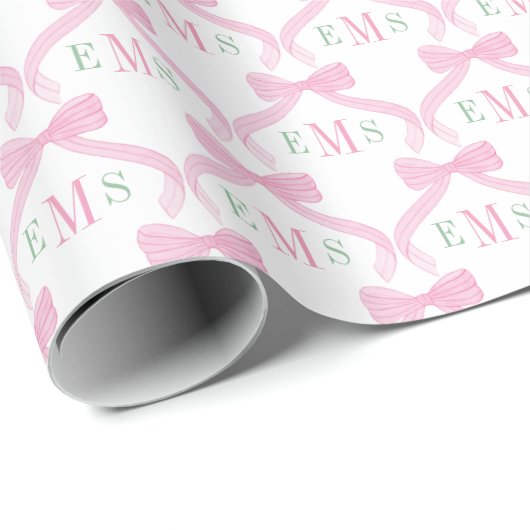Preppy Roze En Groene Monogram Strikken Baby Meisj Cadeaupapier (Rol Hoek)