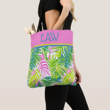 Preppy Roze en Groene Palmbladeren Monogram