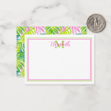 Preppy Roze en Groene Palmbladeren Monogram