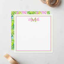 Preppy Roze en Groene Palmbladeren Monogram