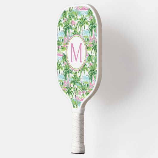 Preppy roze en groene palmbomen Monogram Pickleball Paddle (Links)