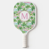 Preppy roze en groene palmbomen Monogram Pickleball Paddle (Voorkant)