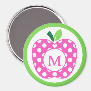 Preppy Roze en Groene Polka Dot Apple Monogram Magneet