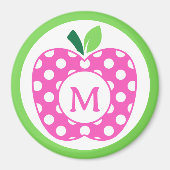 Preppy Roze en Groene Polka Dot Apple Monogram Magneet (Voorkant)