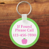 Preppy Roze en Groene Polka Dot Apple Monogram Sleutelhanger (Achterkant)