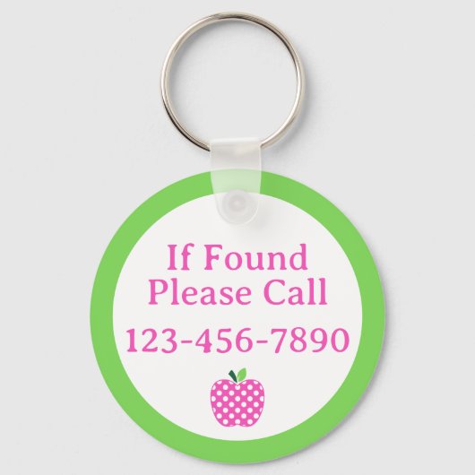 Preppy Roze en Groene Polka Dot Apple Monogram Sleutelhanger (Achterkant)