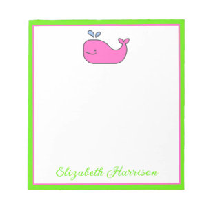 Preppy roze en groene walvis gepersonaliseerd notitieblok