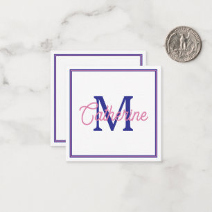 Preppy Roze en Marineblauw Eenvoudig Monogram Notitiekaartje