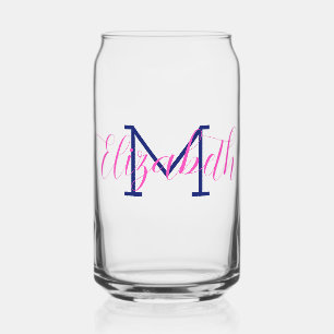 Preppy Roze en Marineblauwe Monogram Blikvorm Glas
