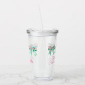 Preppy Roze en Turquoise Bloemenbogen Gepersonalis Acryl Drinkbeker (Links)