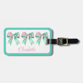 Preppy Roze en Turquoise Bloemenbogen Gepersonalis Bagagelabel (Voorkant horizontaal)