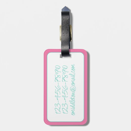 Preppy Roze en Turquoise Bloemenbogen Gepersonalis Bagagelabel (Achterkant verticaal)