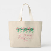 Preppy Roze en Turquoise Bloemenbogen Gepersonalis Grote Tote Bag (Achterkant)