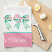 Preppy Roze en Turquoise Bloemenbogen Gepersonalis Theedoek (Quarter Fold)