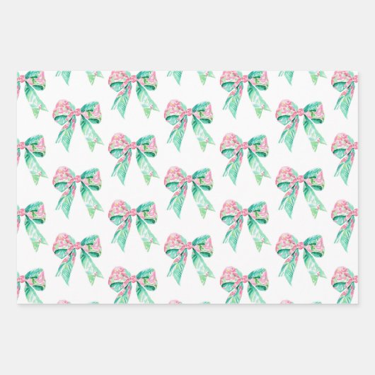 Preppy Roze en Turquoise Bloemenbogen Inpakpapier Vel (Voorkant)