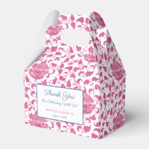 Preppy Roze en Witte Chinoiserie Baby Meisje Douch Bedankdoosjes
